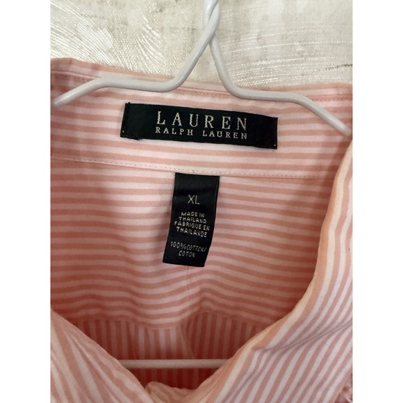 Lauren Ralph Lauren White Pink Collared Ruffle Front Button Front Shirt XL - Picture 4 of 7